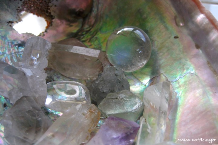 crystals and abalone